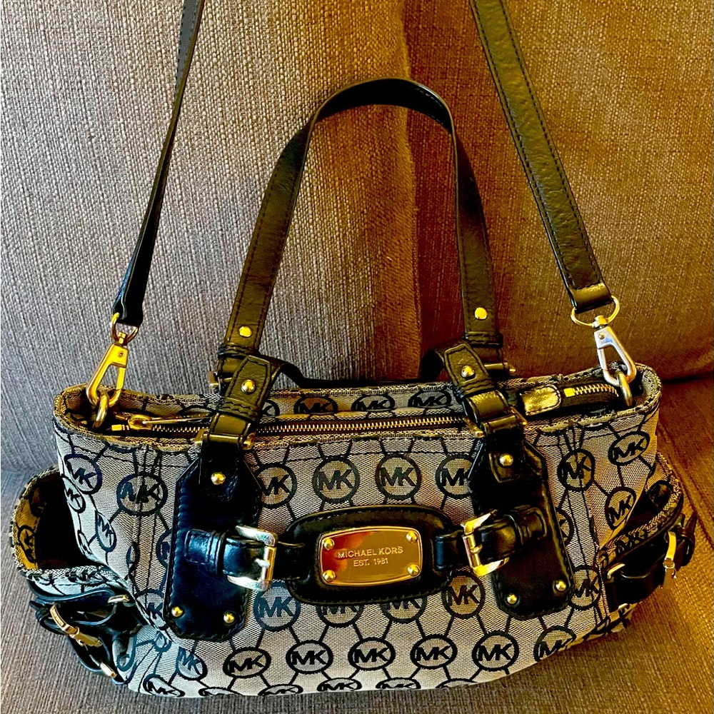 Michael Kohrs Large Canvas MK Logo Shoulder or Double Strap Handbag